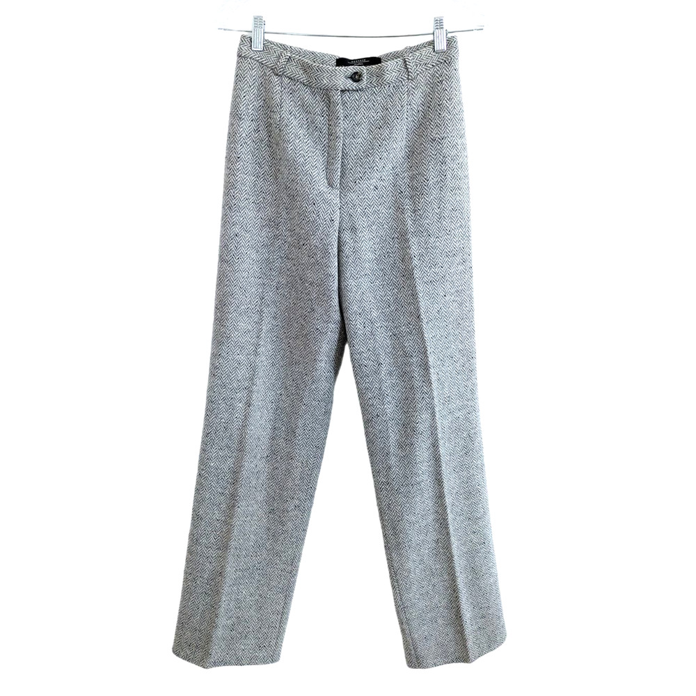 MaxMara Weekend Virgin Wool Gray Herringbone Tweed Pants Size 4